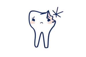 An illustration of a sad-looking tooth with a jagged, broken edge
