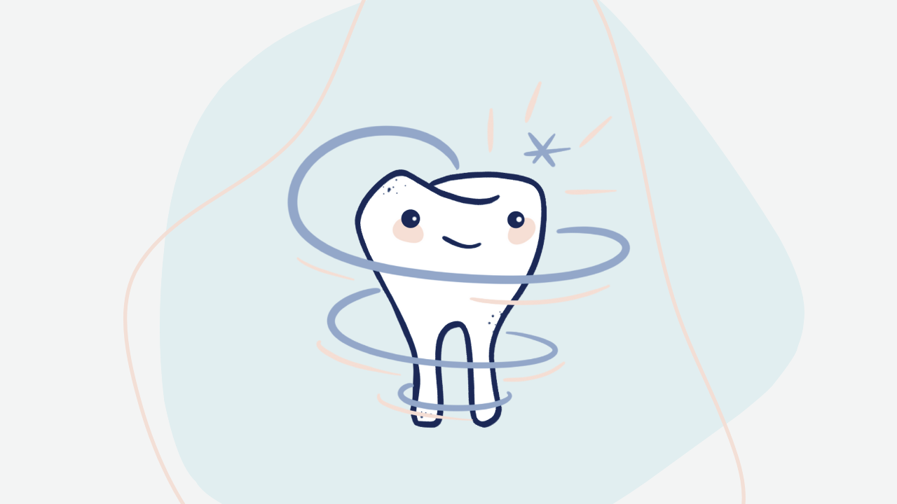 Illustration of a happy tooth surrounded by swirls to represent sensory processing