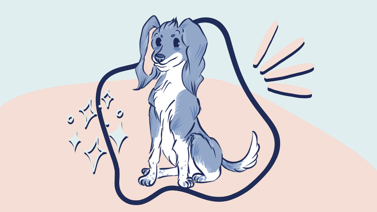 Illustration of our therapy dog, Fender