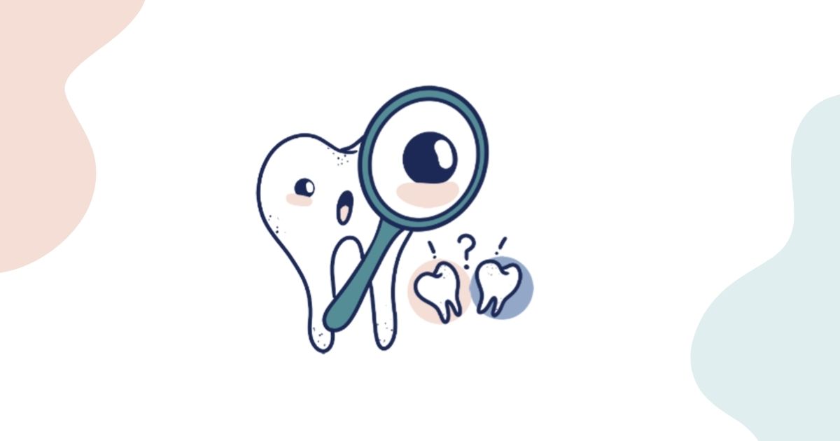 Illustration comparing sealants and cavities, with a large tooth holding a magnifying glass, examining two smaller teeth.