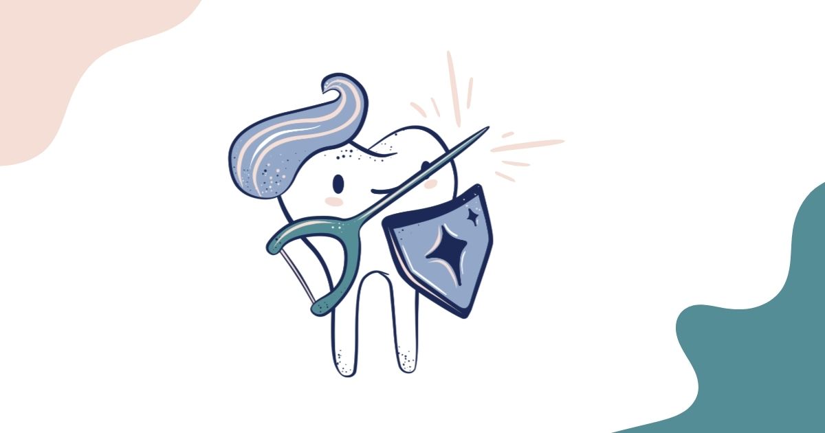 Illustration of a smiling tooth holding a shield and surrounded by sparkles, symbolizing the protective benefits of dental sealants in maintaining healthy, cavity-free teeth.