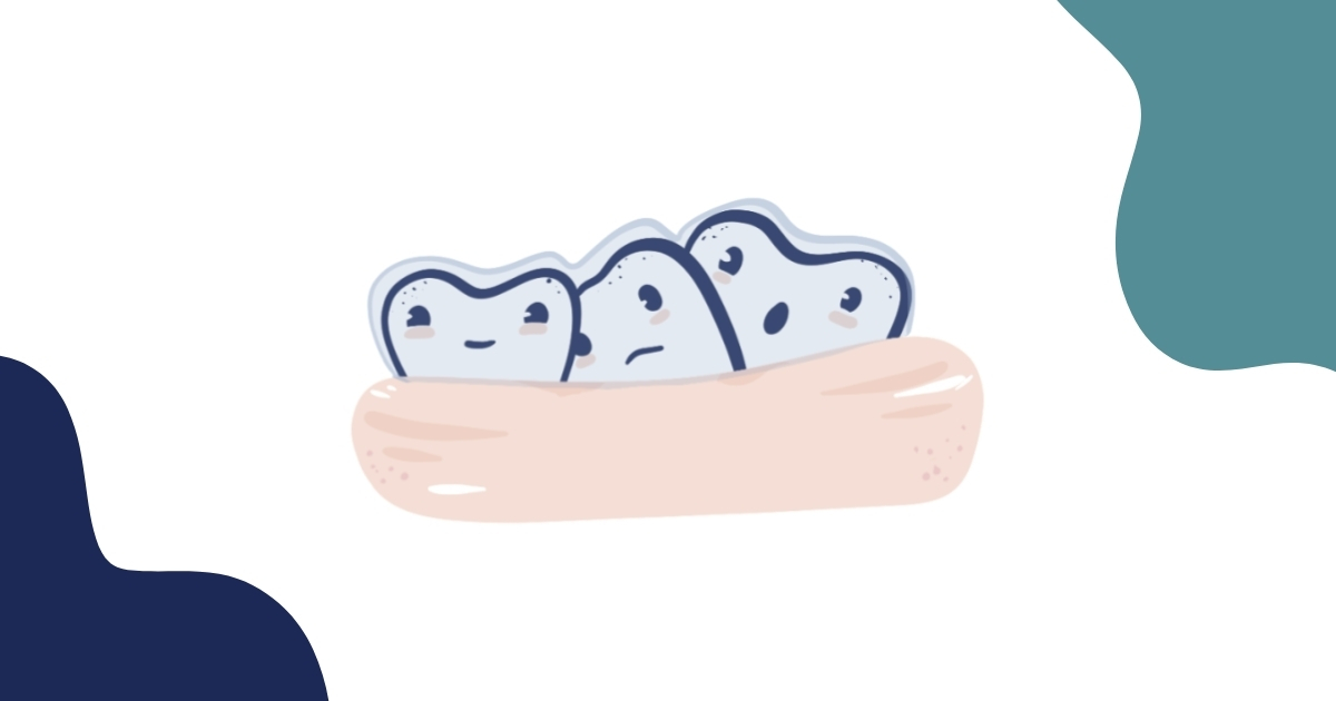 Illustration of three cartoon teeth with one smiling and the others misaligned, symbolizing why Invisalign is an effective solution for fixing crooked teeth.