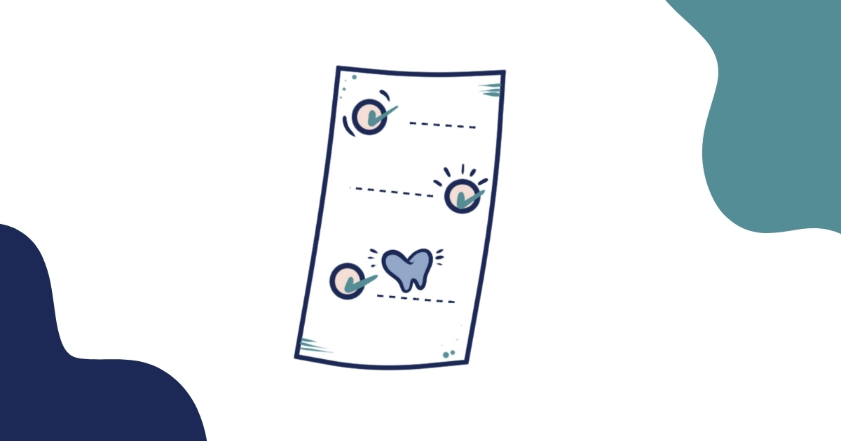 A dental checklist with heart and tooth icons representing the role of a dental hygienist in preventative dental care and patient education at Bass Dentistry.