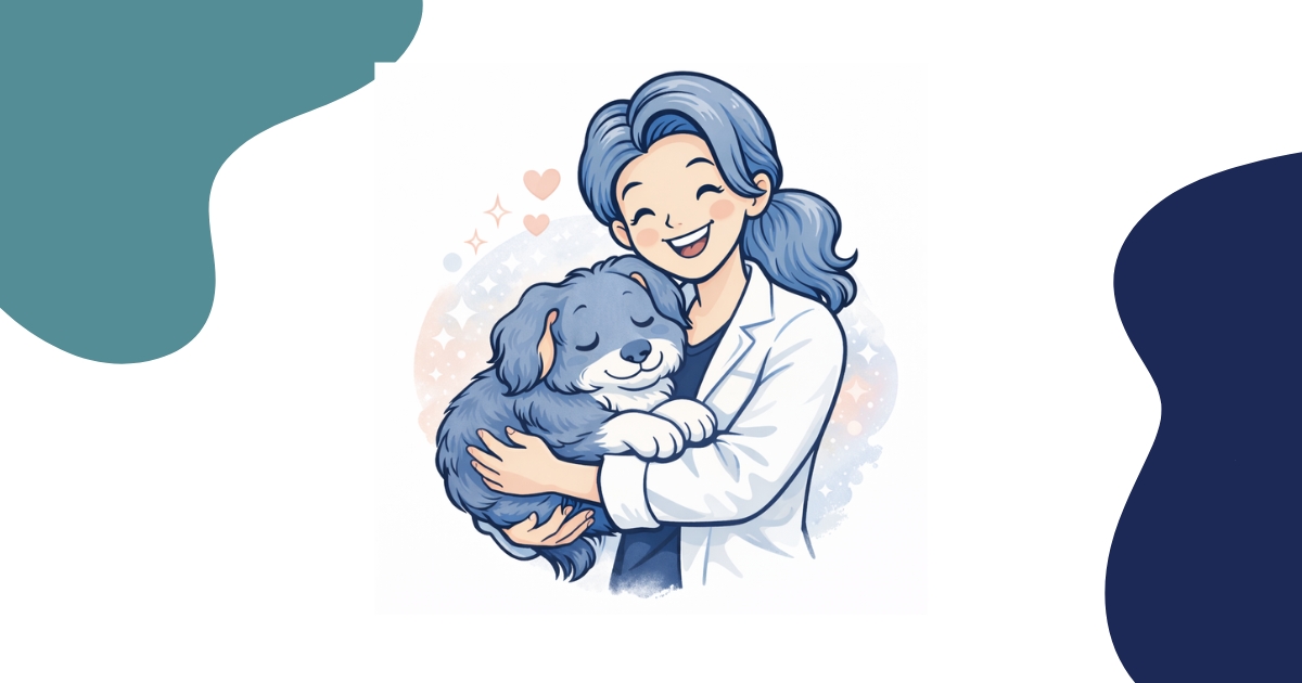 Friendly pediatric dentist hugging a support dog, highlighting the caring environment of early dental care for children.