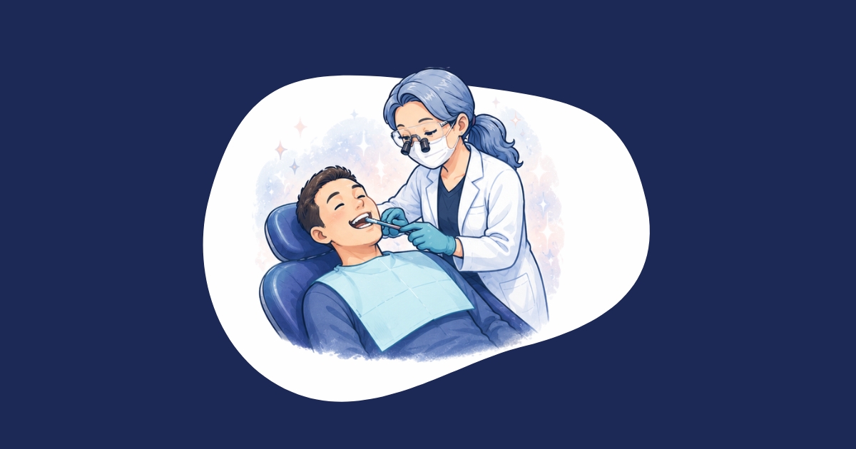 Illustration of a dentist examining a relaxed male patient's teeth during a checkup, highlighting the value of regular dental cleaning visits.