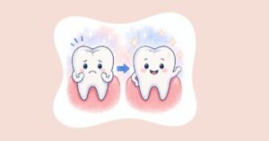 Illustration comparing a worried tooth to a healthy, sparkling tooth, representing how dental sealants help protect against decay.