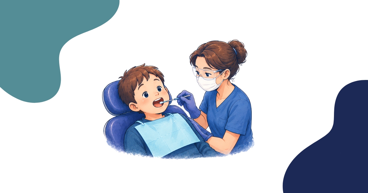 Young boy having his teeth examined by a dental hygienist, a great candidate for dental sealants for kids.